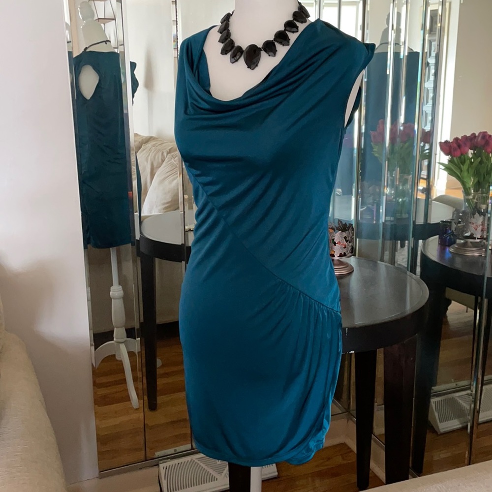 Green Armani cowl neck dress